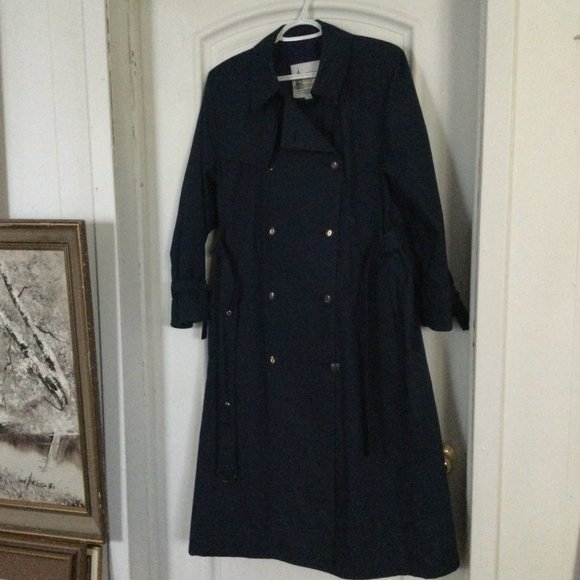 London Fog women's trench coat blue belted buttons up Size 12 Petite - Picture 3 of 11